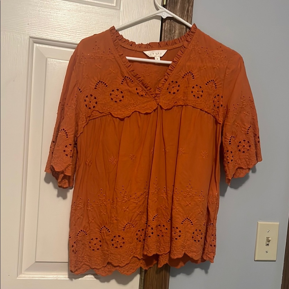 Adiva Orange Boxy Short Sleeve Blouse